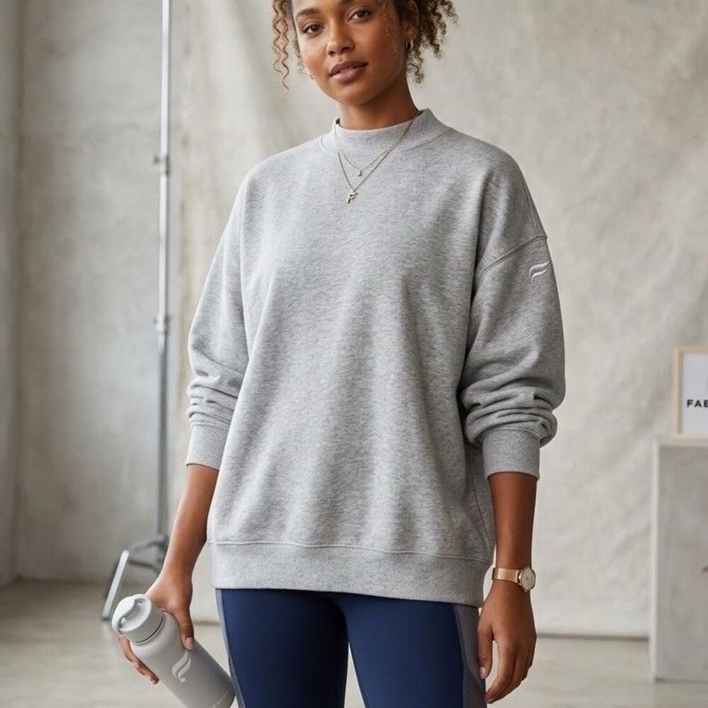 Fabletics Cozy Fleece Oversize Mock Neck Sweatshirt M Grey Athleisure Minimalist